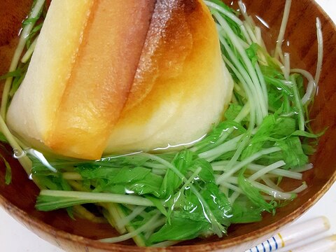 子供が喜ぶ(^^)水菜と切り餅のあったかすまし汁♪